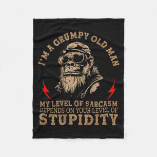 Mpy Old Man - My Level Of Sarcasm Funny Monkey (on Fleece Blanket
