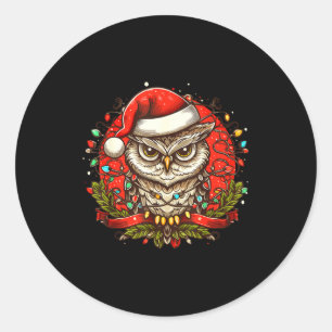 Mpy Owl Christmas Santa Hat Vintage Owl For Men Wo Classic Round Sticker