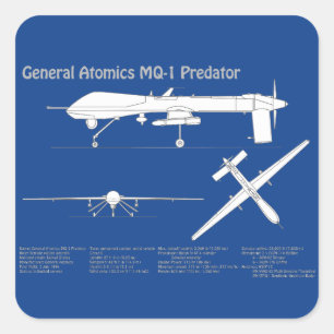 MQ-1 Predator  UAV- Aeroplane Blueprint ABD Square Sticker