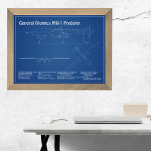 MQ-1 Predator  UAV- Aeroplane Blueprint AD  Photo Print