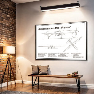 MQ-1 Predator  UAV- Aeroplane Blueprint BD  Poster