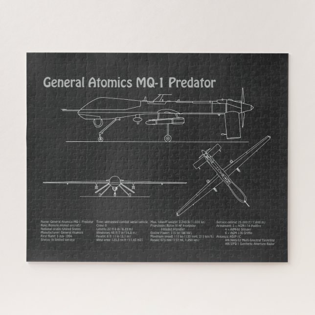 MQ-1 Predator  UAV- Aeroplane Blueprint PD  Jigsaw Puzzle (Horizontal)