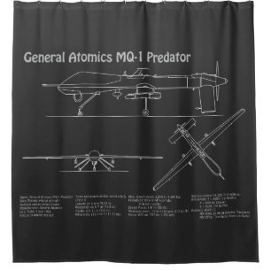 MQ-1 Predator UAV- Airplane Blueprint PD Shower Curtain