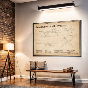 MQ-1 Predator  UAV- Airplane Blueprint SD  Poster