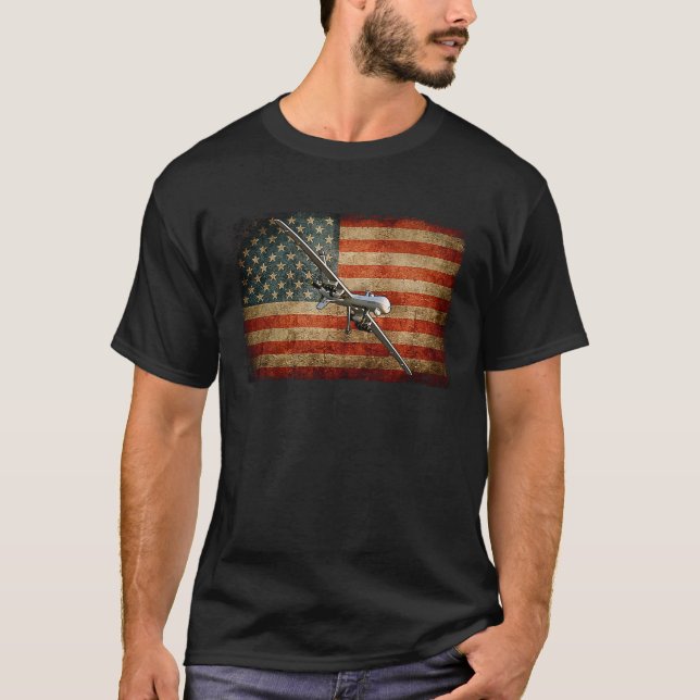 MQ 9 Reaper Military Transport Aeroplane Flag T-Shirt (Front)