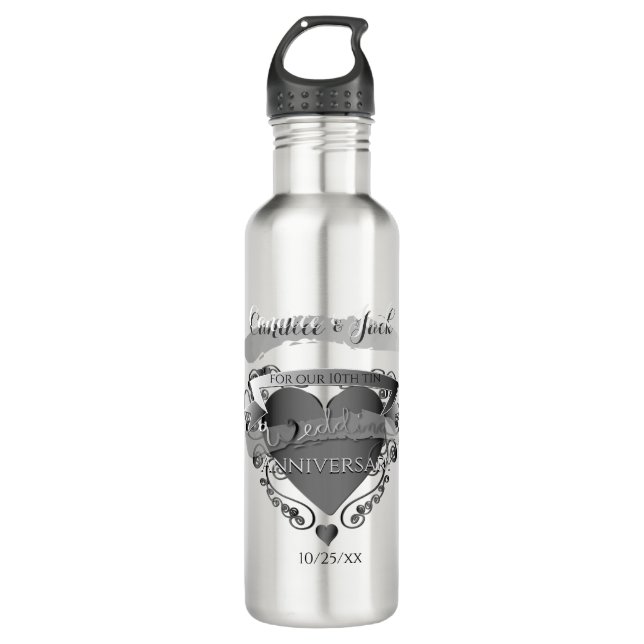 Mr."10th Tin Wedding Anniversary" 3DHeart Emblem 710 Ml Water Bottle (Front)