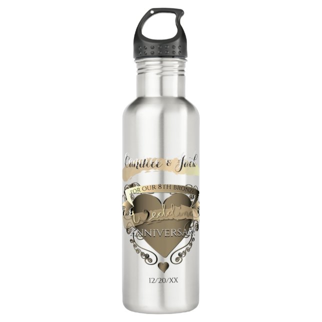 Mr."8th Bronze Wedding Anniversary" 3DHeartEmblem 710 Ml Water Bottle (Front)