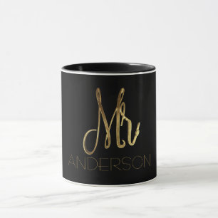 Mr Add Name Black and Gold Elegant Typography Mug