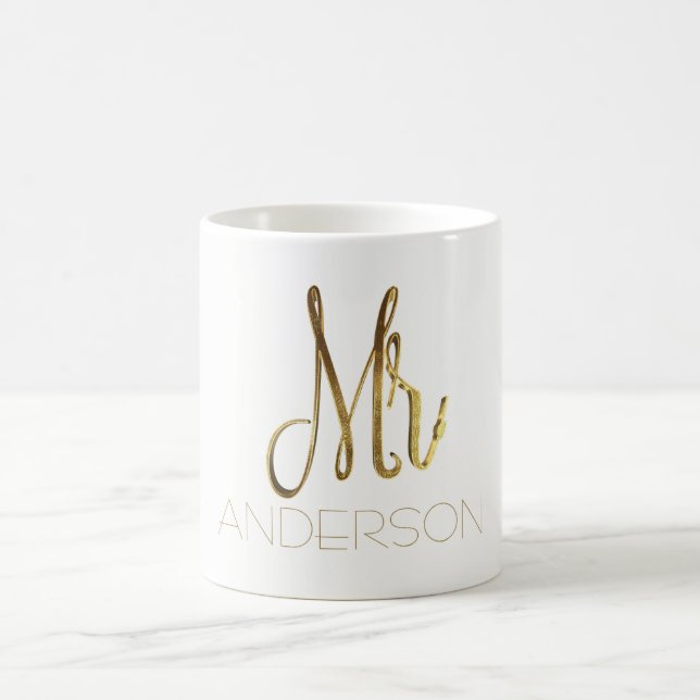 Mr Add Name Mister Gold Elegant Typography Coffee Mug (Center)