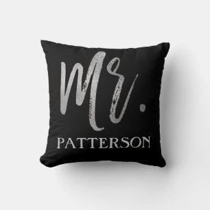 Mr. and Last Name Faux Silver Foil Pillow