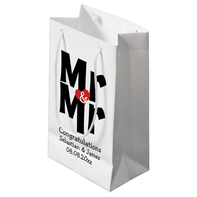 Mr and Mr Black Red Bold Modern Personalised Small Gift Bag (Front Angled)