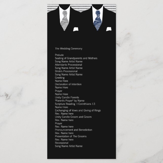 Mr and Mr Blue / Grey Gay Wedding Service Order Programme (Front)