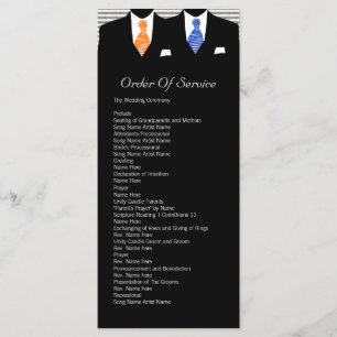 Mr and Mr Blue / Orange Gay Wedding Service Order Programme