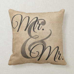 Mr and Mr Burlap Wedding Personalised Cushion