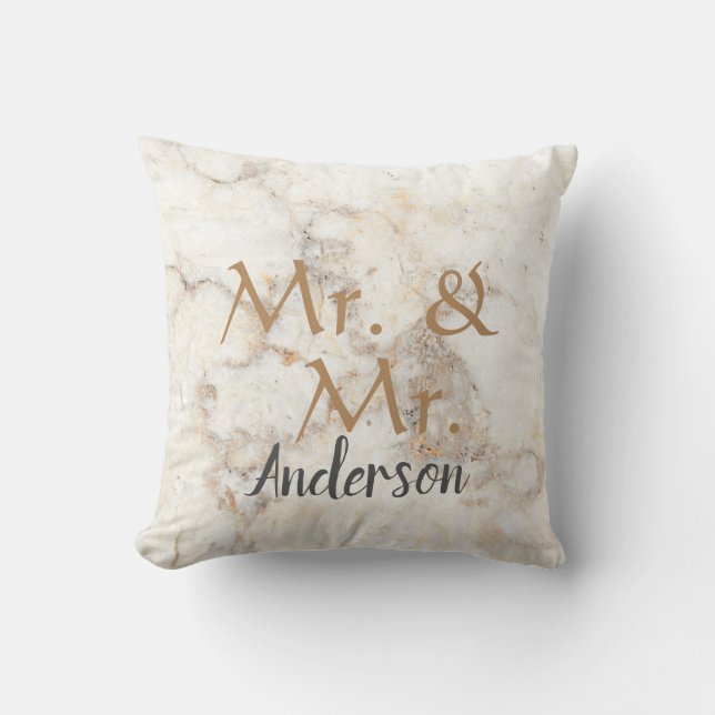Mr. and Mr. Custom name marble gay wedding Cushion (Front)