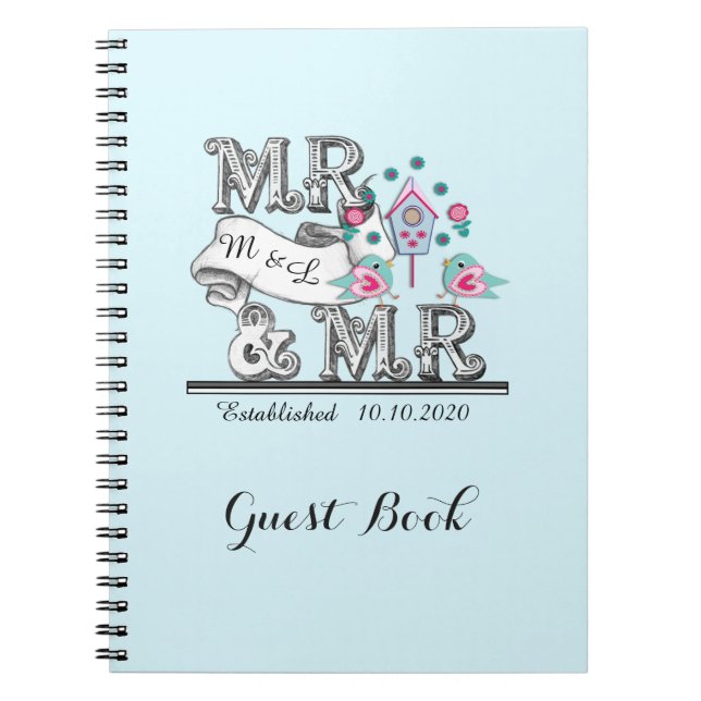 Mr and Mr Cute Personalised Gay Wedding Guest Book (Front)
