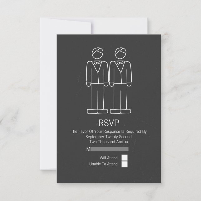 Mr and Mr Doodle Chalkboard Gay Wedding RSVP Card (Front)