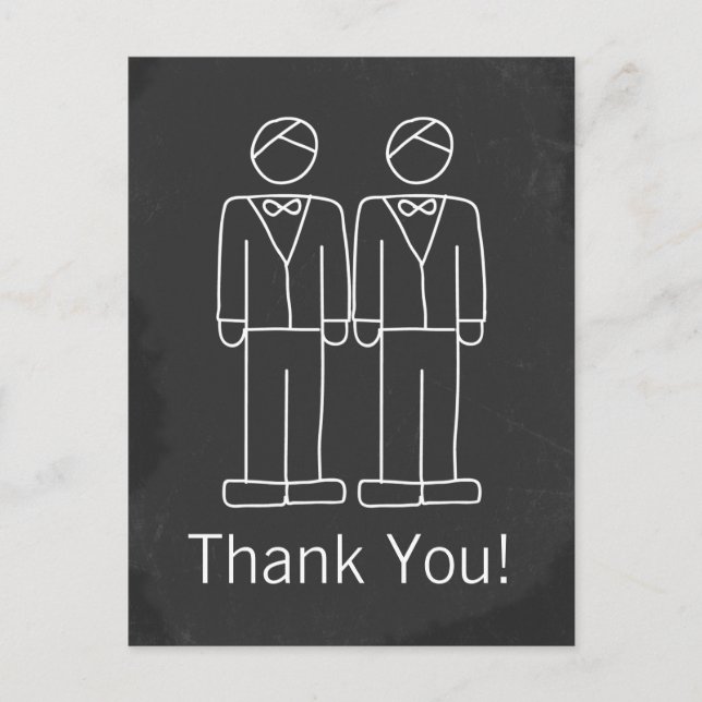 Mr and Mr Doodle Chalkboard Gay Wedding Thank You Postcard (Front)