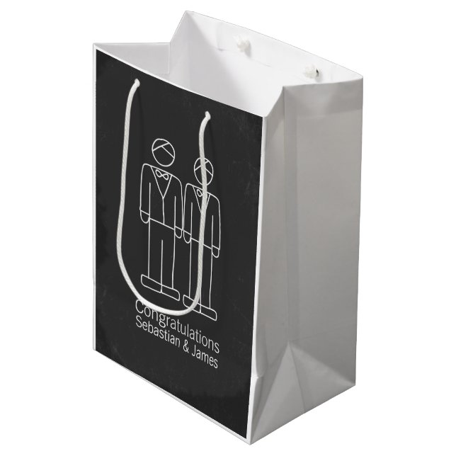 Mr And Mr Doodle Grooms Wedding Personalised Medium Gift Bag (Front Angled)