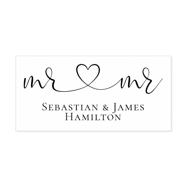 Mr And Mr Elegant Scroll Heart Text Gay Wedding Rubber Stamp (Imprint)