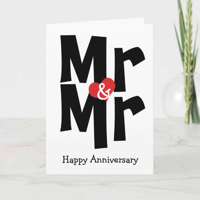 Mr and Mr Gay Wedding Black White Anniversary Card (Front)