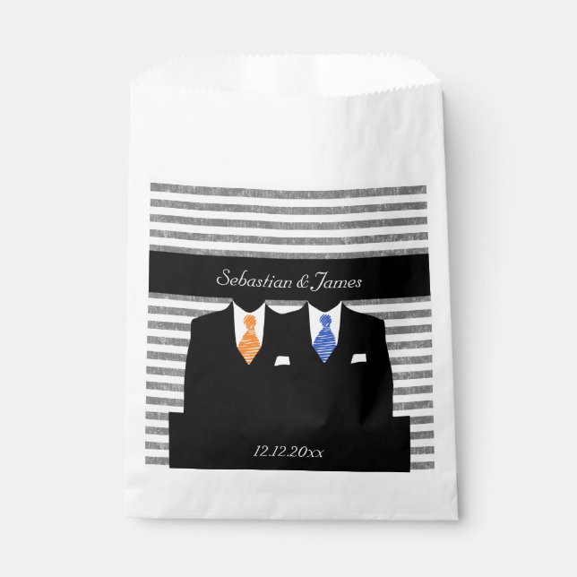 Mr and Mr Gay Wedding Personalised Orange Blue Favour Bags (Front)