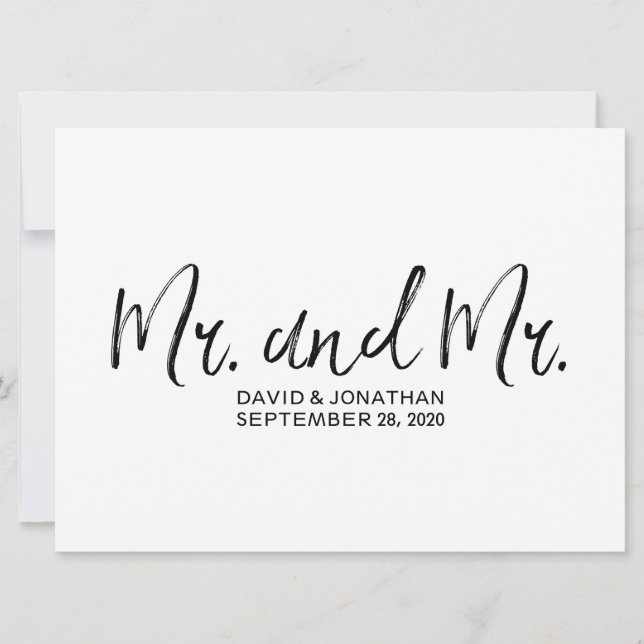 "Mr. and Mr." Gay Wedding Sign | Stylish Lettered (Front)