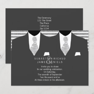 Mr and Mr Grey Suit and Tie Gay Wedding Invitation