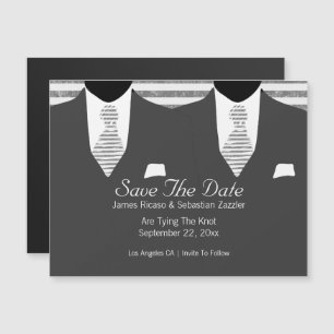 Mr and Mr Grey Suit Tie Gay Save The Date Wedding Magnetic Invitation