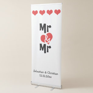 Mr and Mr Heart Gay Wedding Personalised Retractable Banner