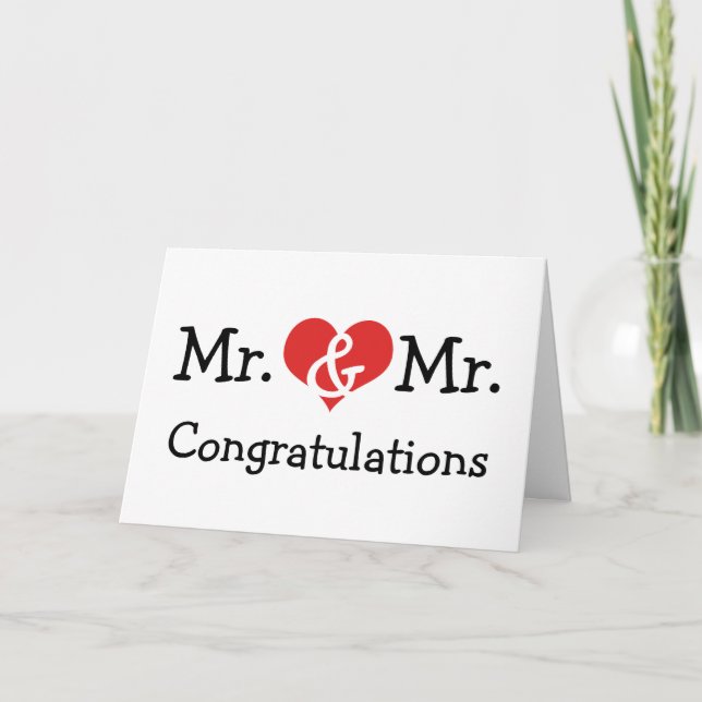 Mr and Mr Love Heart Wedding Congratulations Card (Front)