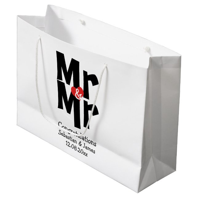Mr and Mr Modern Personalised Black And Red Large Gift Bag (Front Angled)