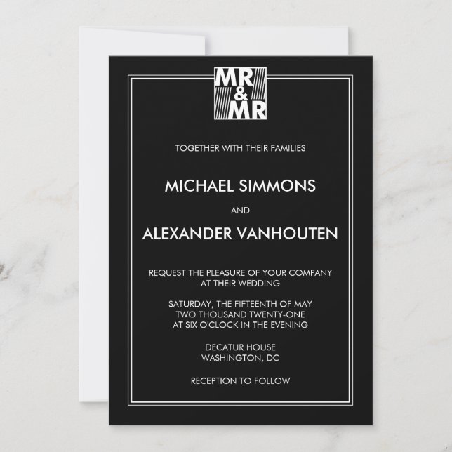 Mr and Mr modern wedding invitations (Front)