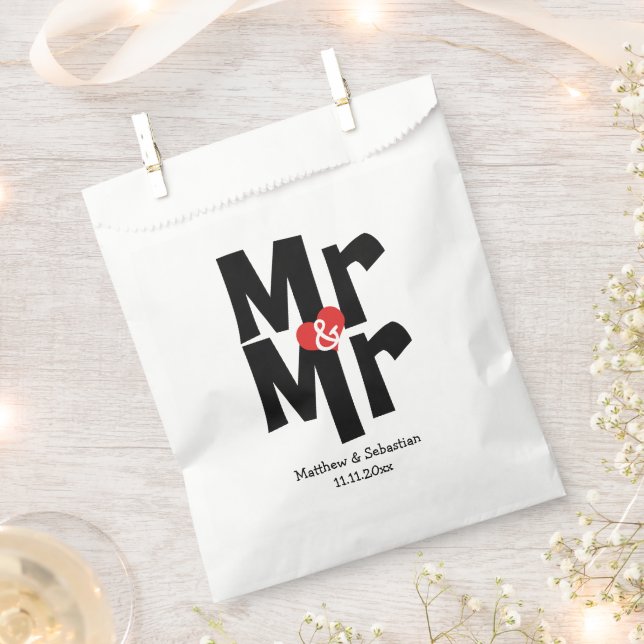 Mr and Mr Modern Wedding Personalised Favour Bags (Clipped)