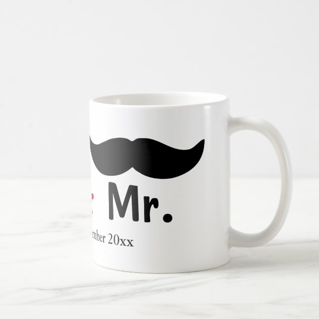Mr And Mr Moustache Gay Wedding Customisable Coffee Mug (Right)