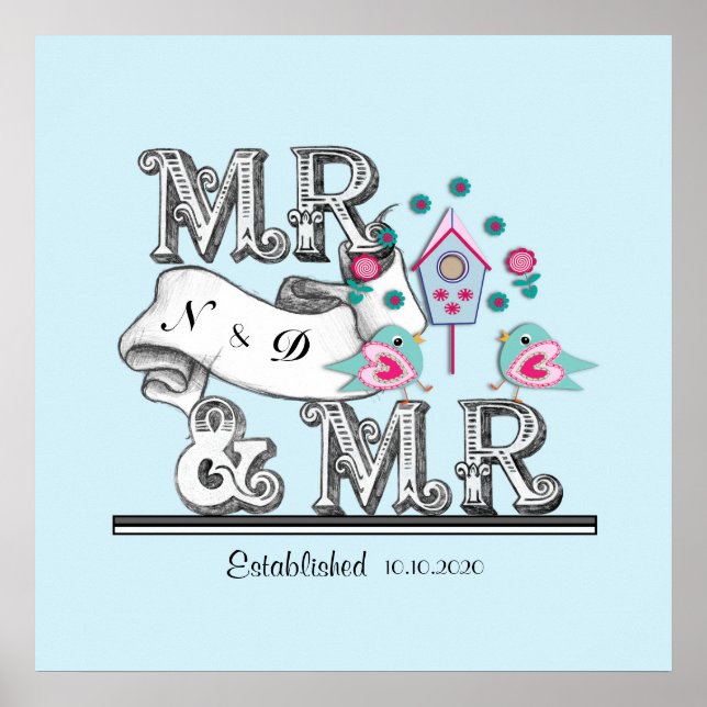 Mr and Mr Personalized Gay Wedding Gift Poster (Front)