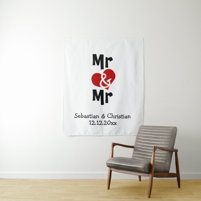 Mr and Mr Photo backdrop personalised gay wedding Tapestry (In Situ)