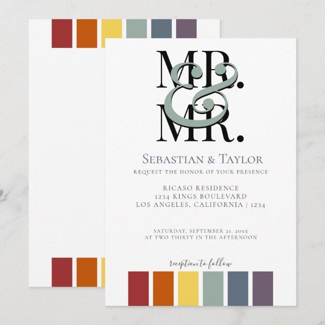 Mr and Mr Rainbow Gay Elegant Wedding Announcement (Front/Back)