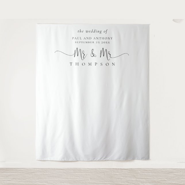 Mr and Mr Script Gay Wedding Photo Backdrop Tapestry (Front)