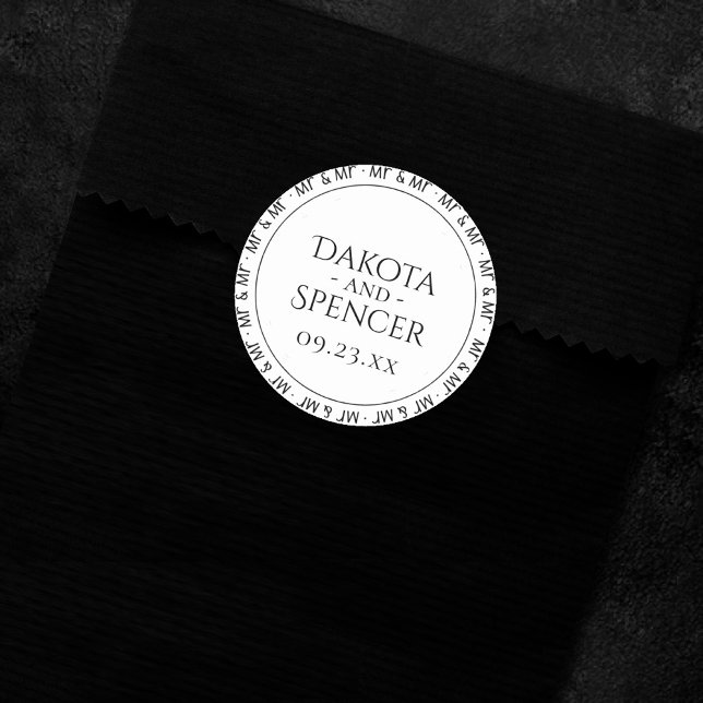Mr and Mr Simple Modern Black White Party Classic Round Sticker (Creator Uploaded)