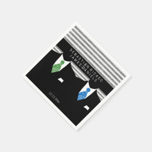 Mr and Mr Suit and Green Blue Ties Gay Wedding Napkin