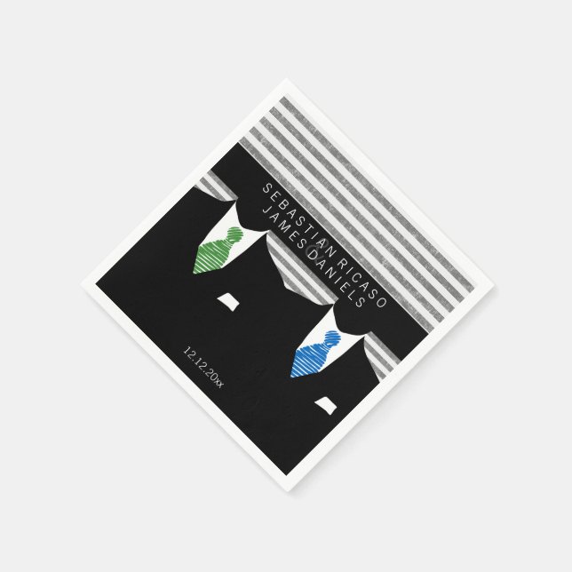 Mr and Mr Suit and Green Blue Ties Gay Wedding Napkin (Corner)