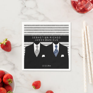 Mr and Mr Suit and Grey Blue Ties Gay Wedding Napkin