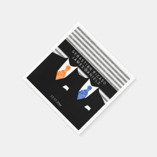 Mr and Mr Suit and Orange Blue Ties Gay Wedding Napkin
