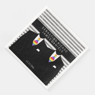 Mr and Mr Suit and Rainbow Tie Gay Wedding Napkin