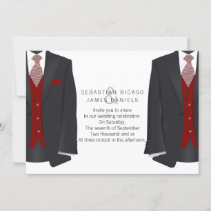 Mr and Mr Suit and Red Tie Gay Wedding Announcement