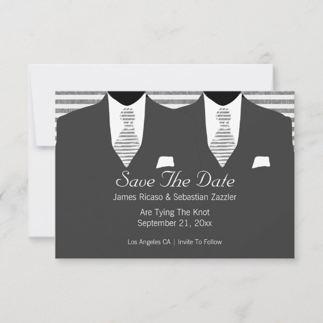 Mr and Mr Suit and Tie Gay Save The Date Wedding (Front)