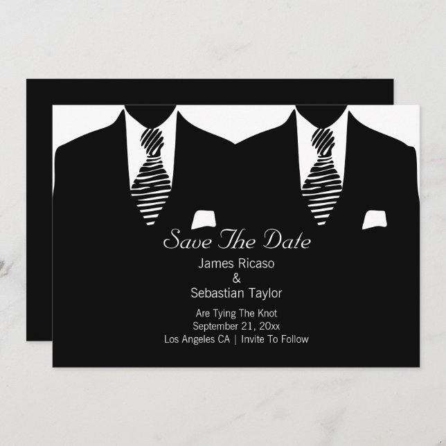 Mr and Mr Suit and Tie Gay Save The Date Wedding (Front/Back)