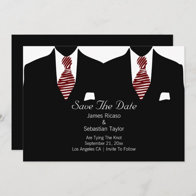 Mr and Mr Suit and Tie Gay Save The Date Wedding (Front/Back)