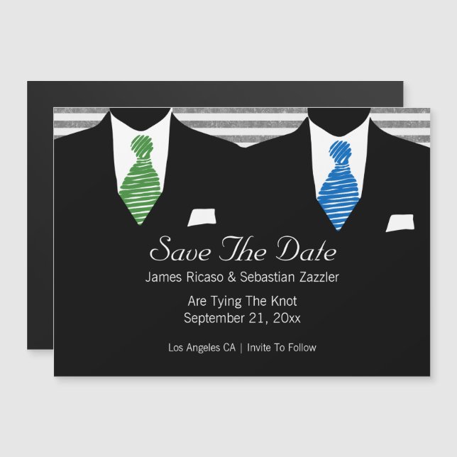 Mr and Mr Suit and Tie Gay Save The Date Wedding Magnetic Invitation (Front/Back)